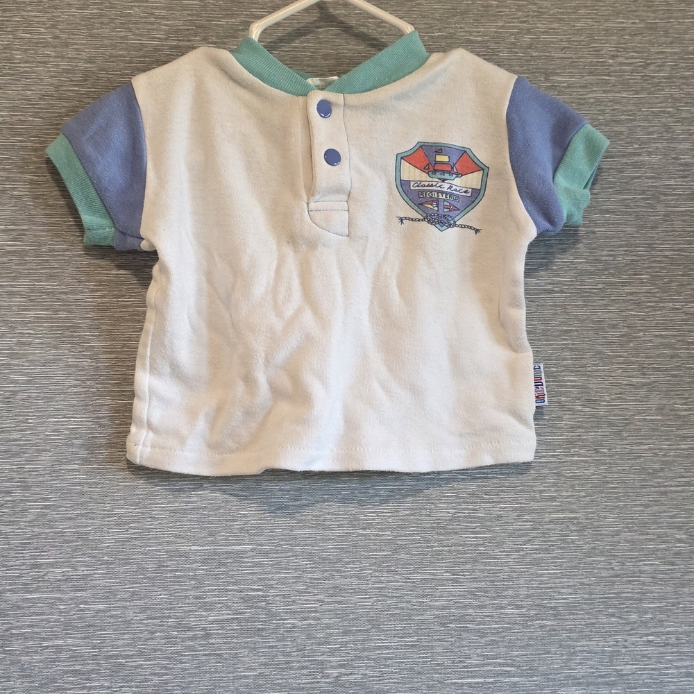 Vinatge Kids Polo Shirt with Blue and Green Accents